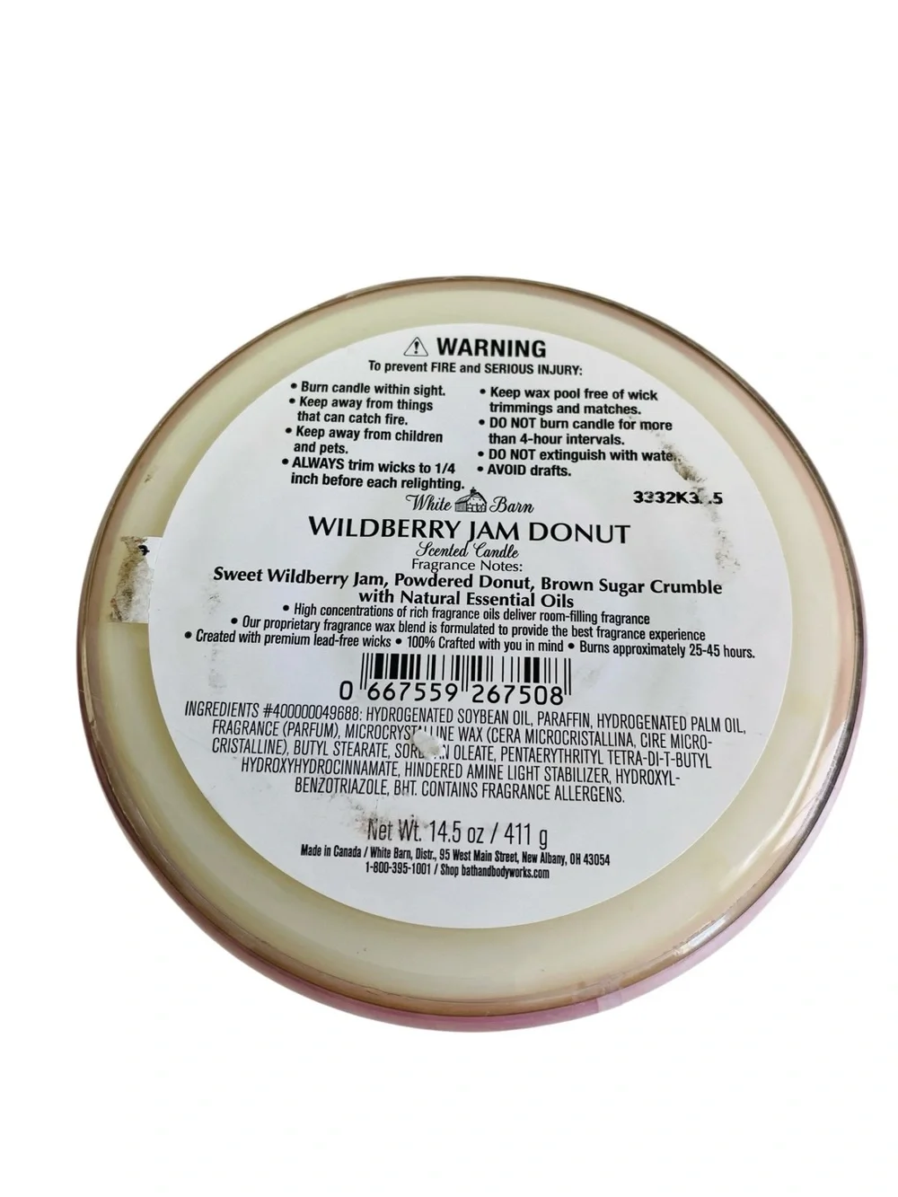 White Barn Bath And Body Works Wild Berry Jam Donut 3 Wick Candle 14.5oz - Picture 4 of 5